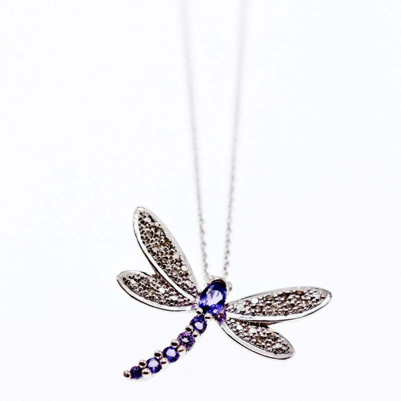 Sky Jewelry Золотая цепочка с кулоном турмалин и бриллиант  Стрекоза