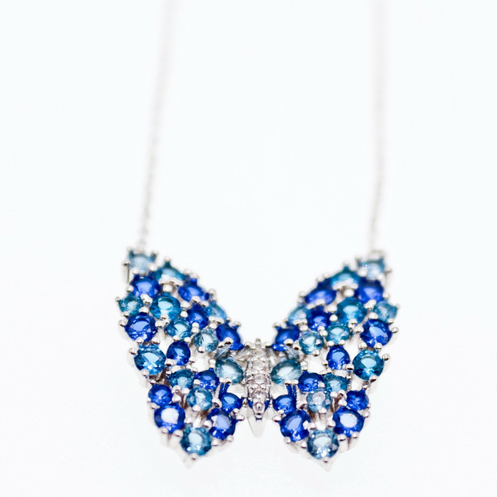 Sky Jewelry Серебряное ожерелье с аквамарином и турмалином   Бабочка