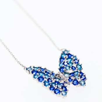 Sky Jewelry Серебряное ожерелье с аквамарином и турмалином   Бабочка