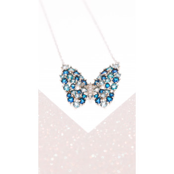 Sky Jewelry Серебряное ожерелье с аквамарином и турмалином   Бабочка