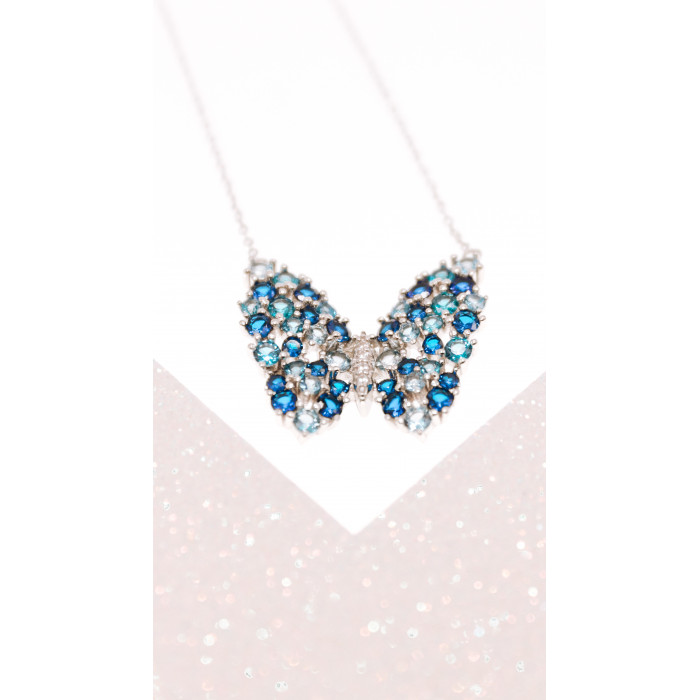 Sky Jewelry Серебряное ожерелье с аквамарином и турмалином   Бабочка