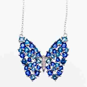 Sky Jewelry Серебряное ожерелье с аквамарином и турмалином   Бабочка