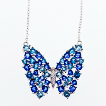 Sky Jewelry Серебряное ожерелье с аквамарином и турмалином   Бабочка