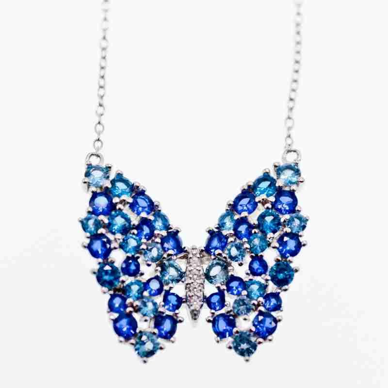 Sky Jewelry Серебряное ожерелье с аквамарином и турмалином   Бабочка