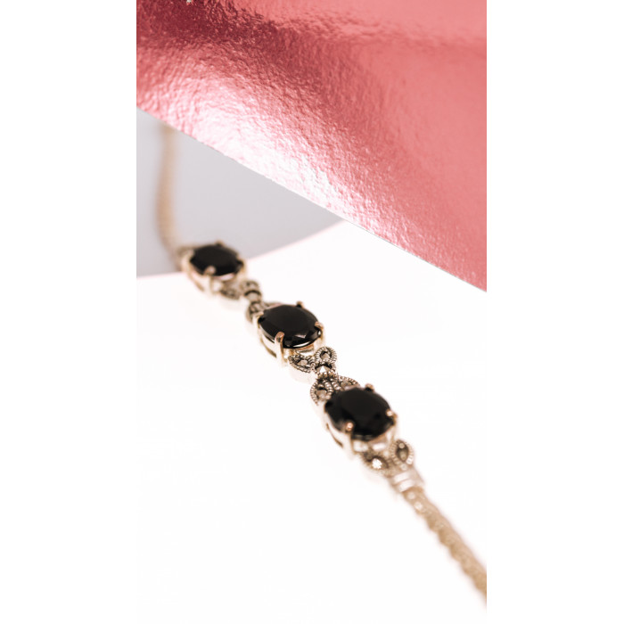 Sky Jewelry Серебряный браслет с черным нефритом и марказитом