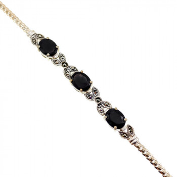 Sky Jewelry Серебряный браслет с черным нефритом и марказитом