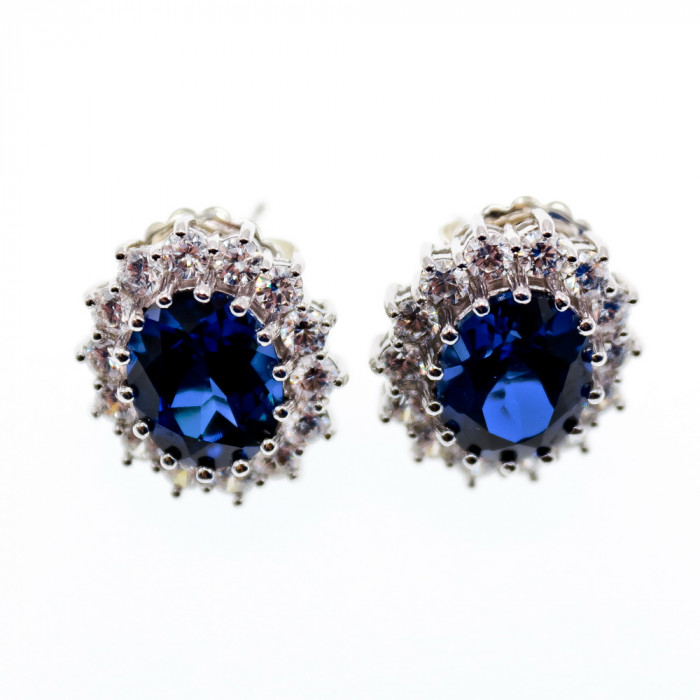 Sky Jewelry Серебряные серьги с сапфиром и фианитами