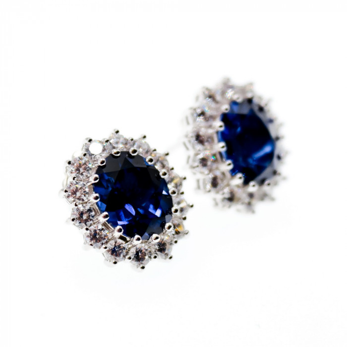 Sky Jewelry Серебряные серьги с сапфиром и фианитами