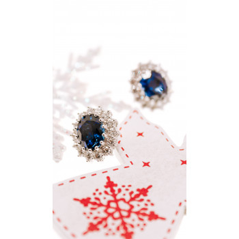 Sky Jewelry Серебряные серьги с сапфиром и фианитами