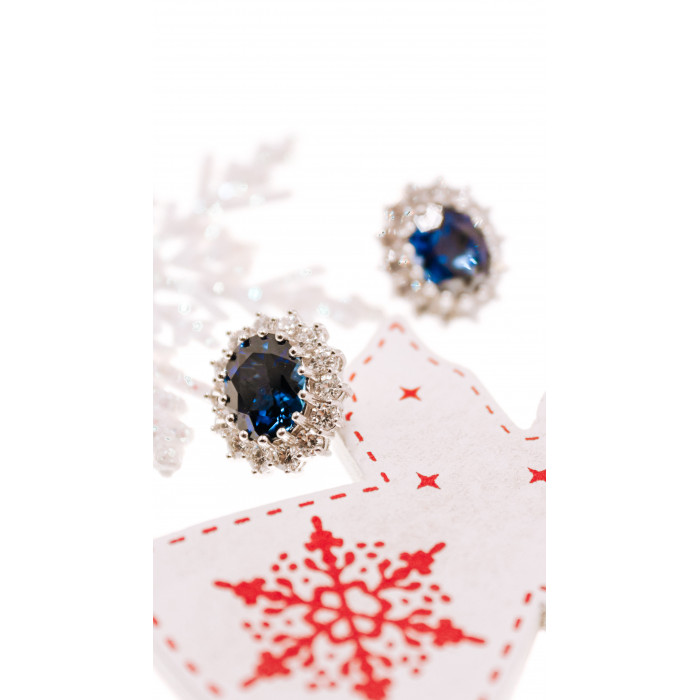 Sky Jewelry Серебряные серьги с сапфиром и фианитами