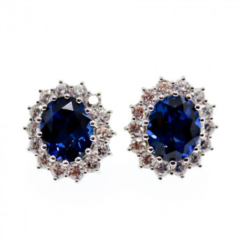 Sky Jewelry Серебряные серьги с сапфиром и фианитами