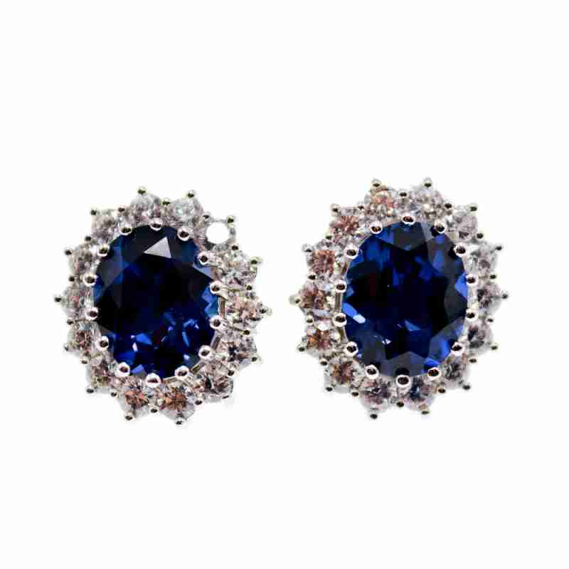 Sky Jewelry Серебряные серьги с сапфиром и фианитами