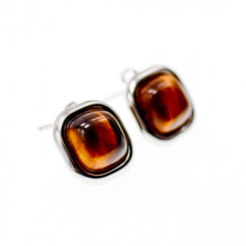 Sky Jewelry Серебряные серьги с камнем тигровый глаз