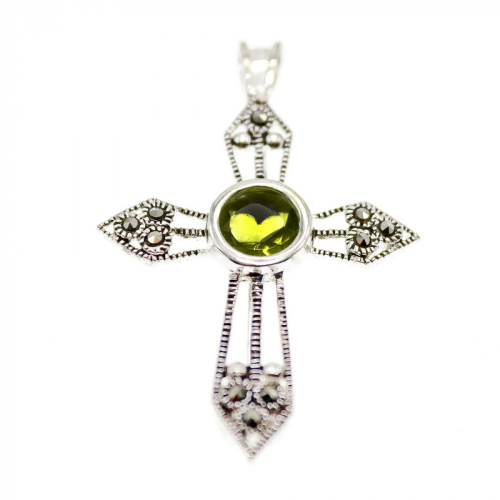 Sky Jewelry Серебряный крестик с хризолитом и марказитом