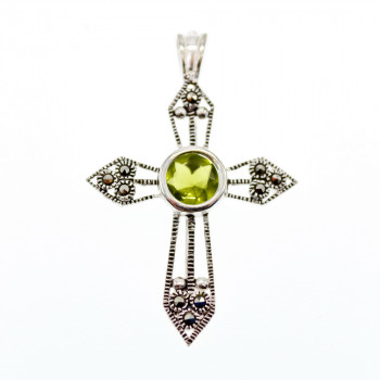 Sky Jewelry Серебряный крестик с хризолитом и марказитом