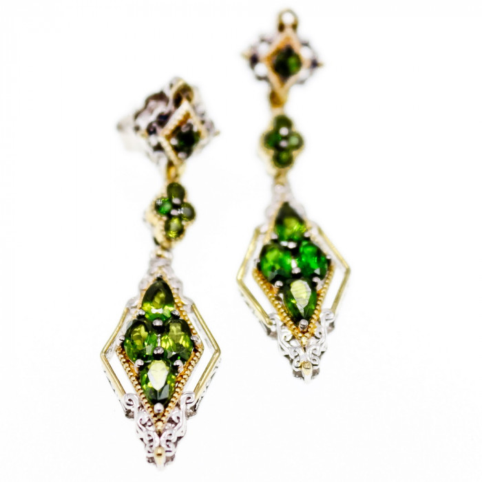 Sky Jewelry Серебряные серьги с изумрудом  Ноты позолоты