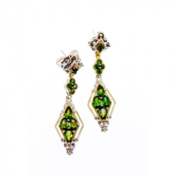 Sky Jewelry Серебряные серьги с изумрудом  Ноты позолоты