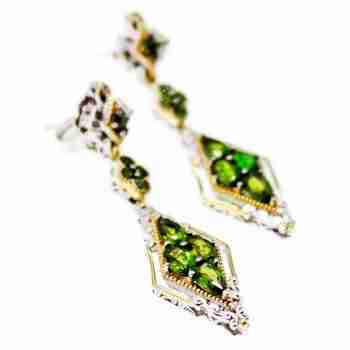 Sky Jewelry Серебряные серьги с изумрудом  Ноты позолоты