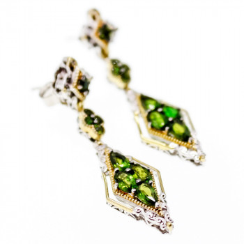 Sky Jewelry Серебряные серьги с изумрудом  Ноты позолоты