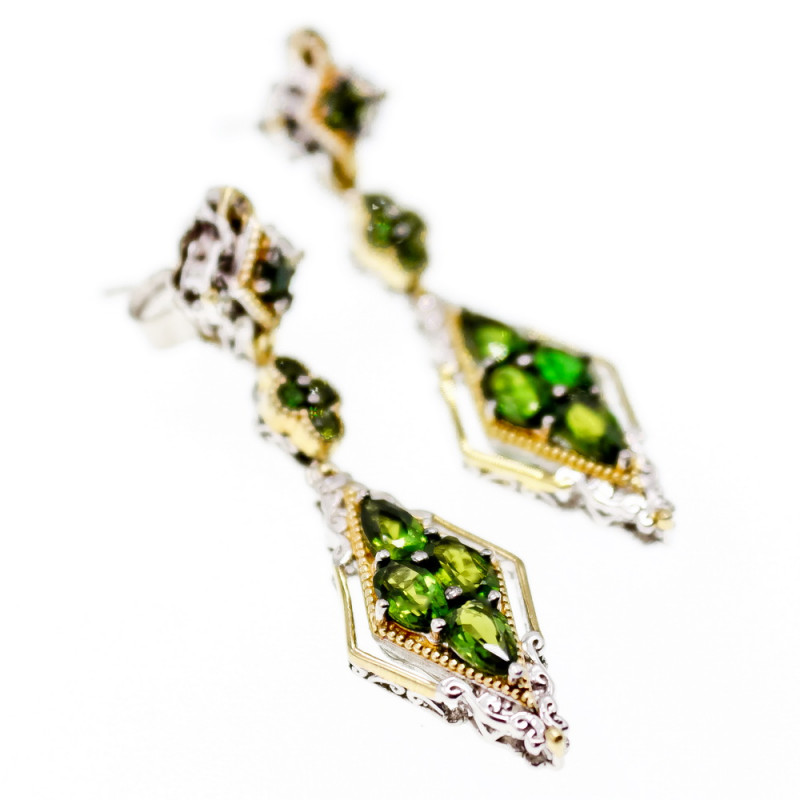 Sky Jewelry Серебряные серьги с изумрудом  Ноты позолоты