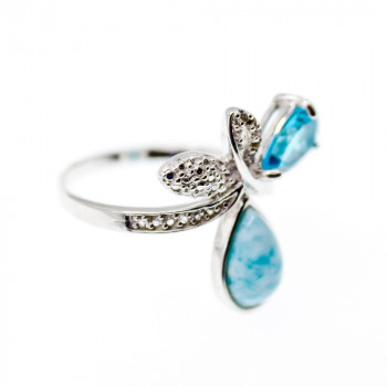 Sky Jewelry Серебряное кольцо с камнями ларимар топаз и белый сапфир