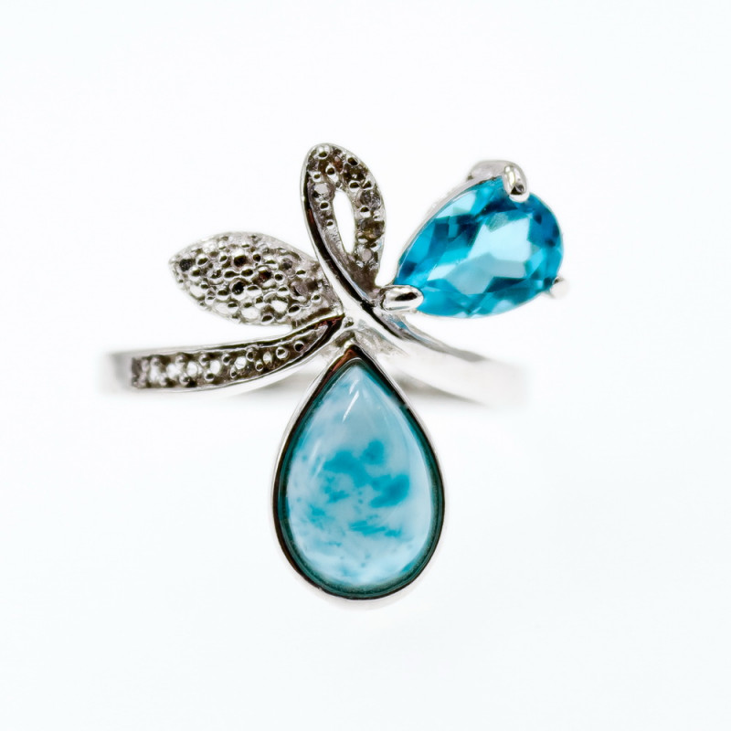 Sky Jewelry Серебряное кольцо с камнями ларимар топаз и белый сапфир