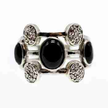 Sky Jewelry Серебряное кольцо с ониксом и гошенитом