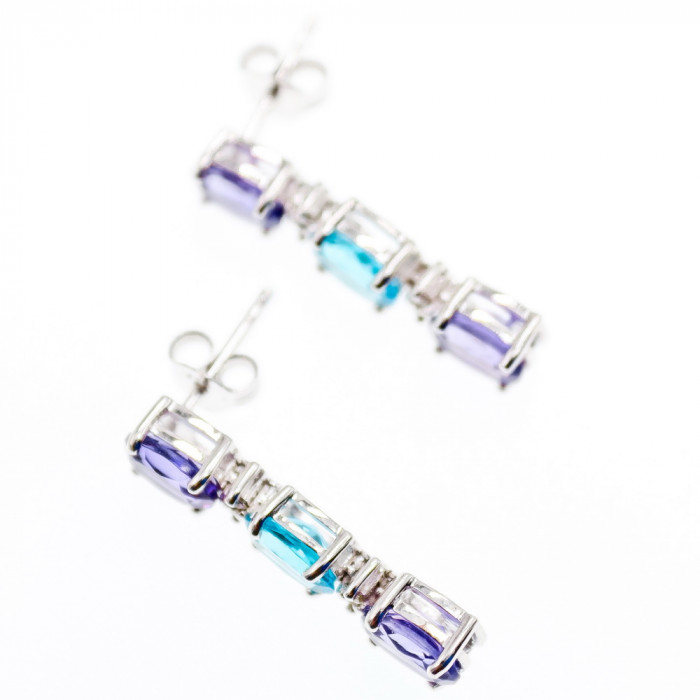 Sky Jewelry Серебряные серьги с аметистом топазом и бриллиантом