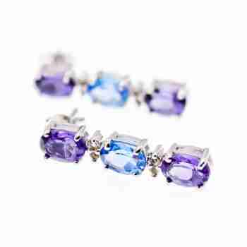 Sky Jewelry Серебряные серьги с аметистом топазом и бриллиантом