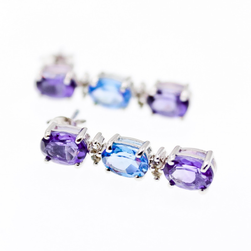 Sky Jewelry Серебряные серьги с аметистом топазом и бриллиантом