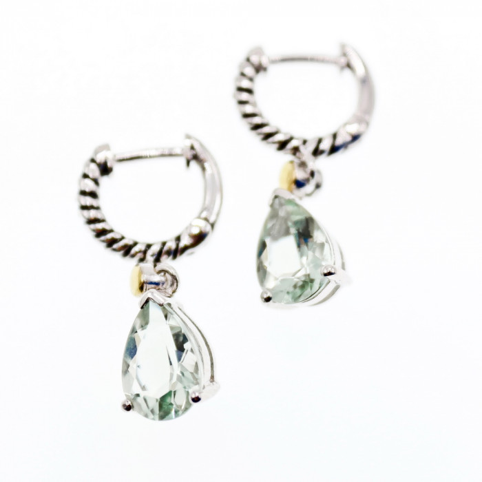 Sky Jewelry Серебряные серьги со вставкой из золота и камнем демантоид