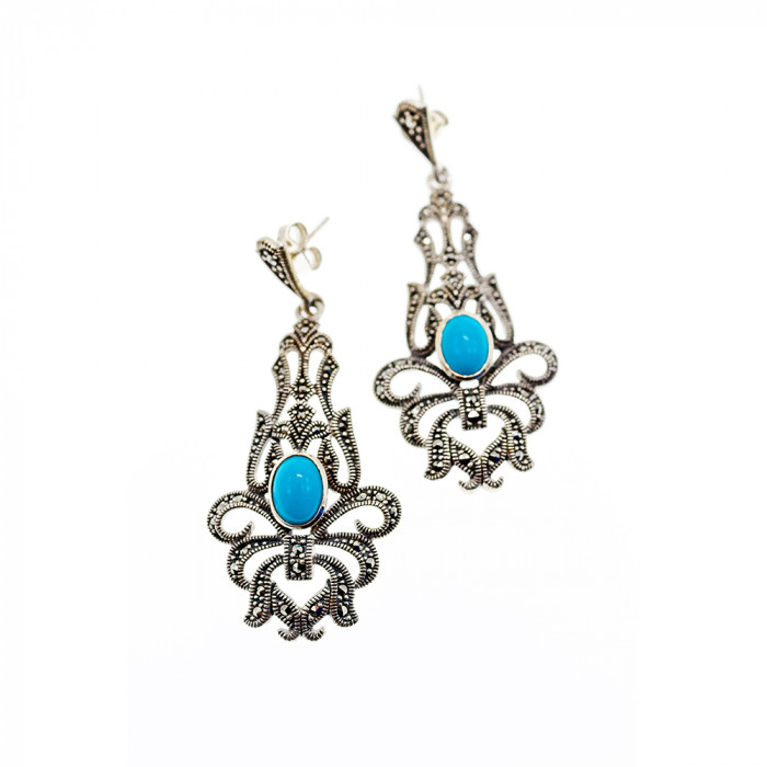 Sky Jewelry Серебряные серьги с марказитом и бирюзой