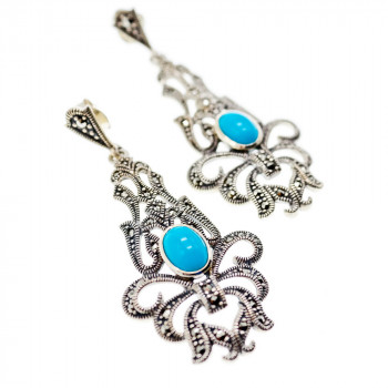 Sky Jewelry Серебряные серьги с марказитом и бирюзой