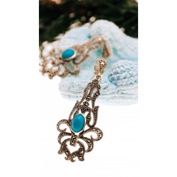 Sky Jewelry Серебряные серьги с марказитом и бирюзой