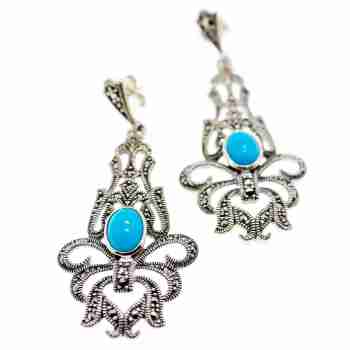 Sky Jewelry Серебряные серьги с марказитом и бирюзой