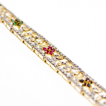 Sky Jewelry Серебряный браслет в позолоте с сапфиром рубином и изумрудом