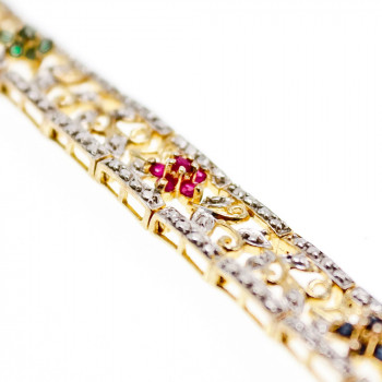 Sky Jewelry Серебряный браслет в позолоте с сапфиром рубином и изумрудом
