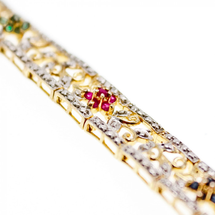 Sky Jewelry Серебряный браслет в позолоте с сапфиром рубином и изумрудом