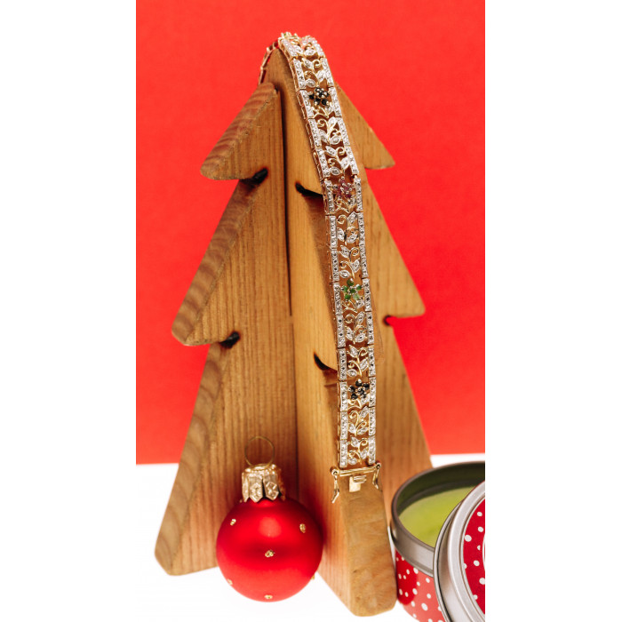 Sky Jewelry Серебряный браслет в позолоте с сапфиром рубином и изумрудом