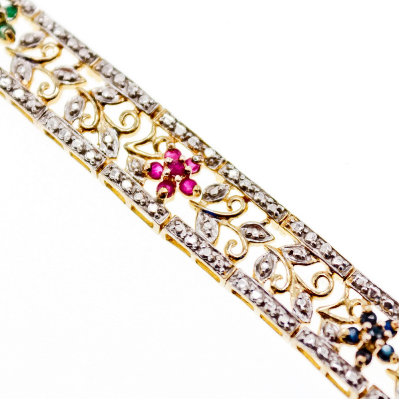 Sky Jewelry Серебряный браслет в позолоте с сапфиром рубином и изумрудом