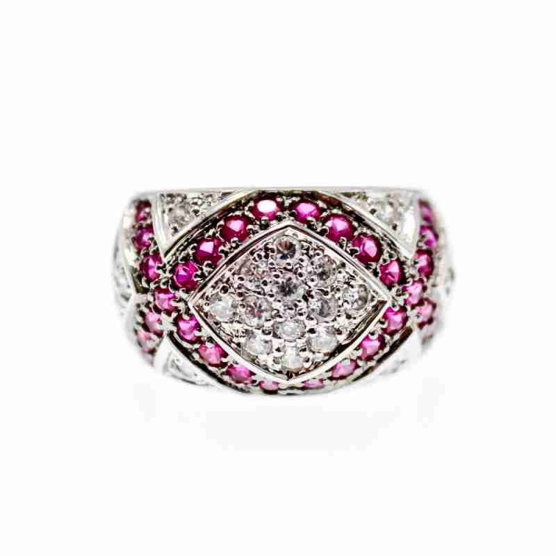 Sky Jewelry Серебряное кольцо с белым и розовым топазом