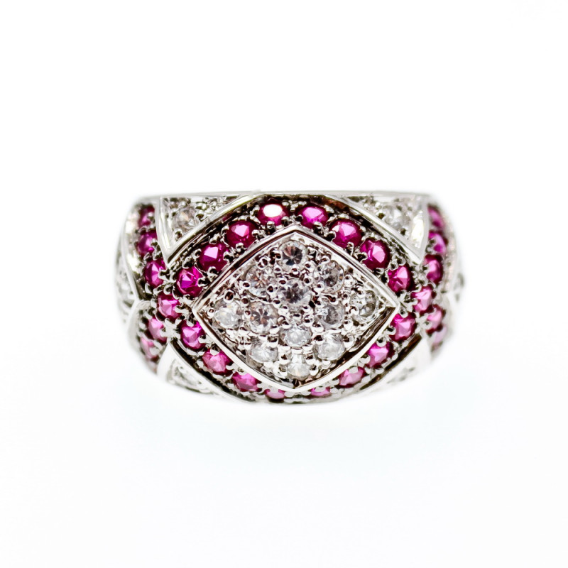 Sky Jewelry Серебряное кольцо с белым и розовым топазом