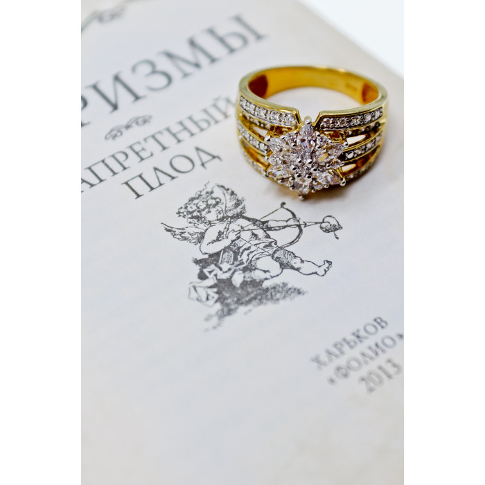 Sky Jewelry Серебряное кольцо в позолоте с фианитами