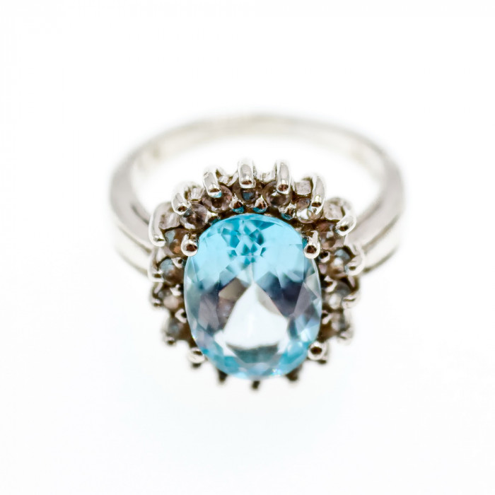 Sky Jewelry Серебряное кольцо с топазом и камнями берилл