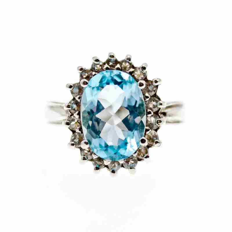 Sky Jewelry Серебряное кольцо с топазом и камнями берилл