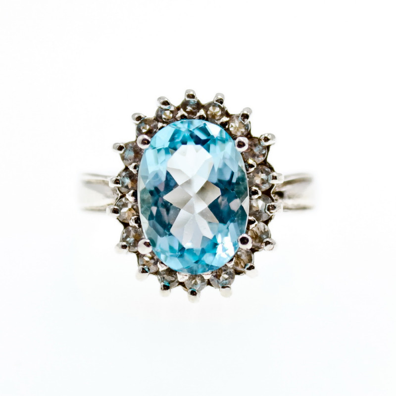 Sky Jewelry Серебряное кольцо с топазом и камнями берилл