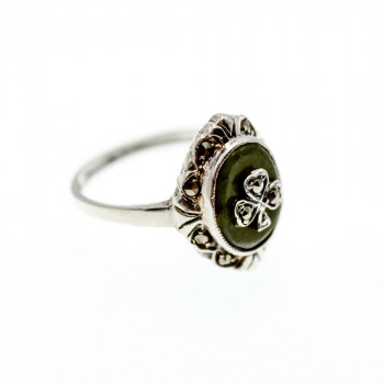 Sky Jewelry Серебряное кольцо с нефритом и марказитом  Винтаж