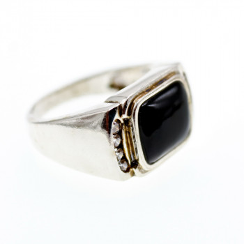 Sky Jewelry Мужское Серебряное кольцо с нефритом и фианитами