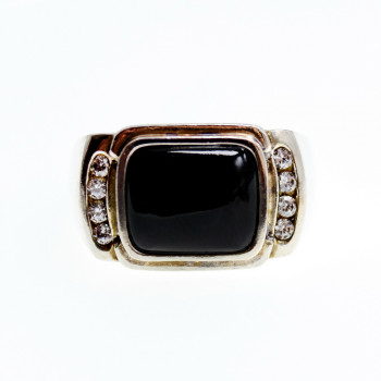 Sky Jewelry Мужское Серебряное кольцо с нефритом и фианитами