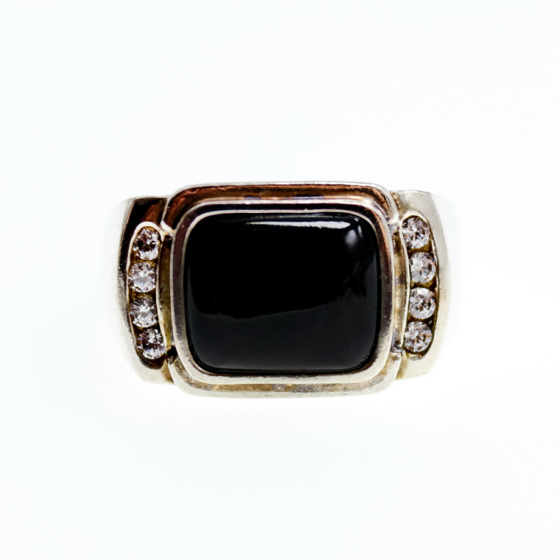 Sky Jewelry Мужское Серебряное кольцо с нефритом и фианитами